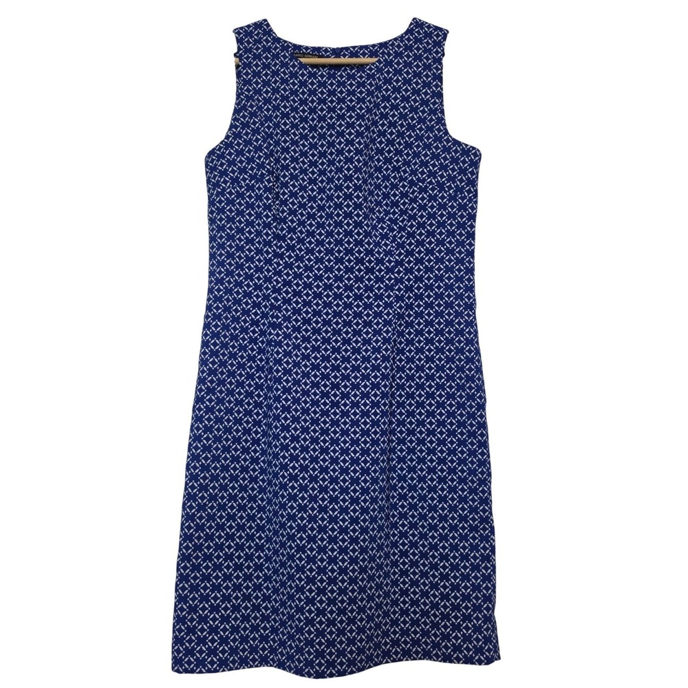 Mario Serrani Geometric Tile Print Sleeveless Sheath Dress Blue White Size 8